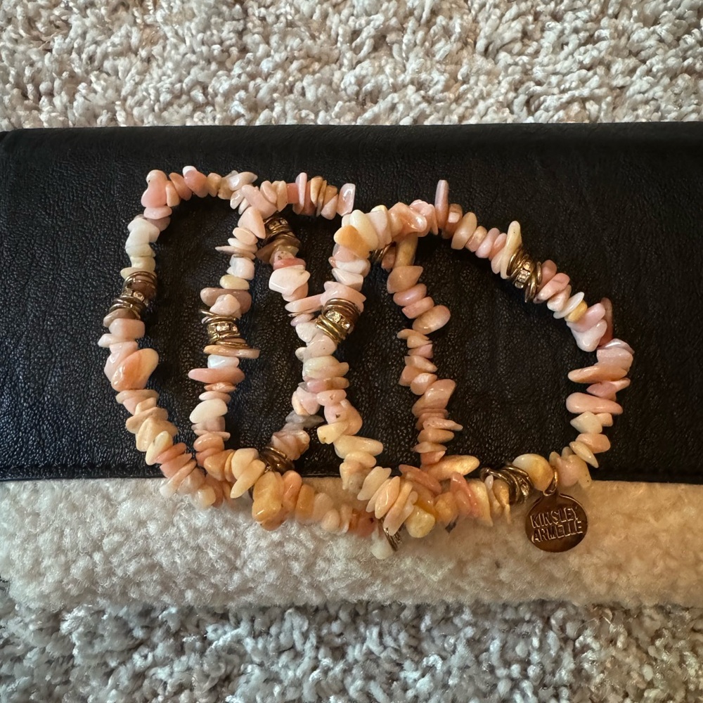 Kinsley Armelle Peach and Gold Stone Bracelet Set